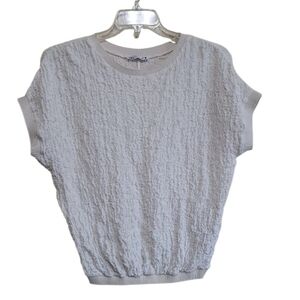 Zara Ivory Cream Neutral Textured Batwing Crinkle Style Top Siz4 Small